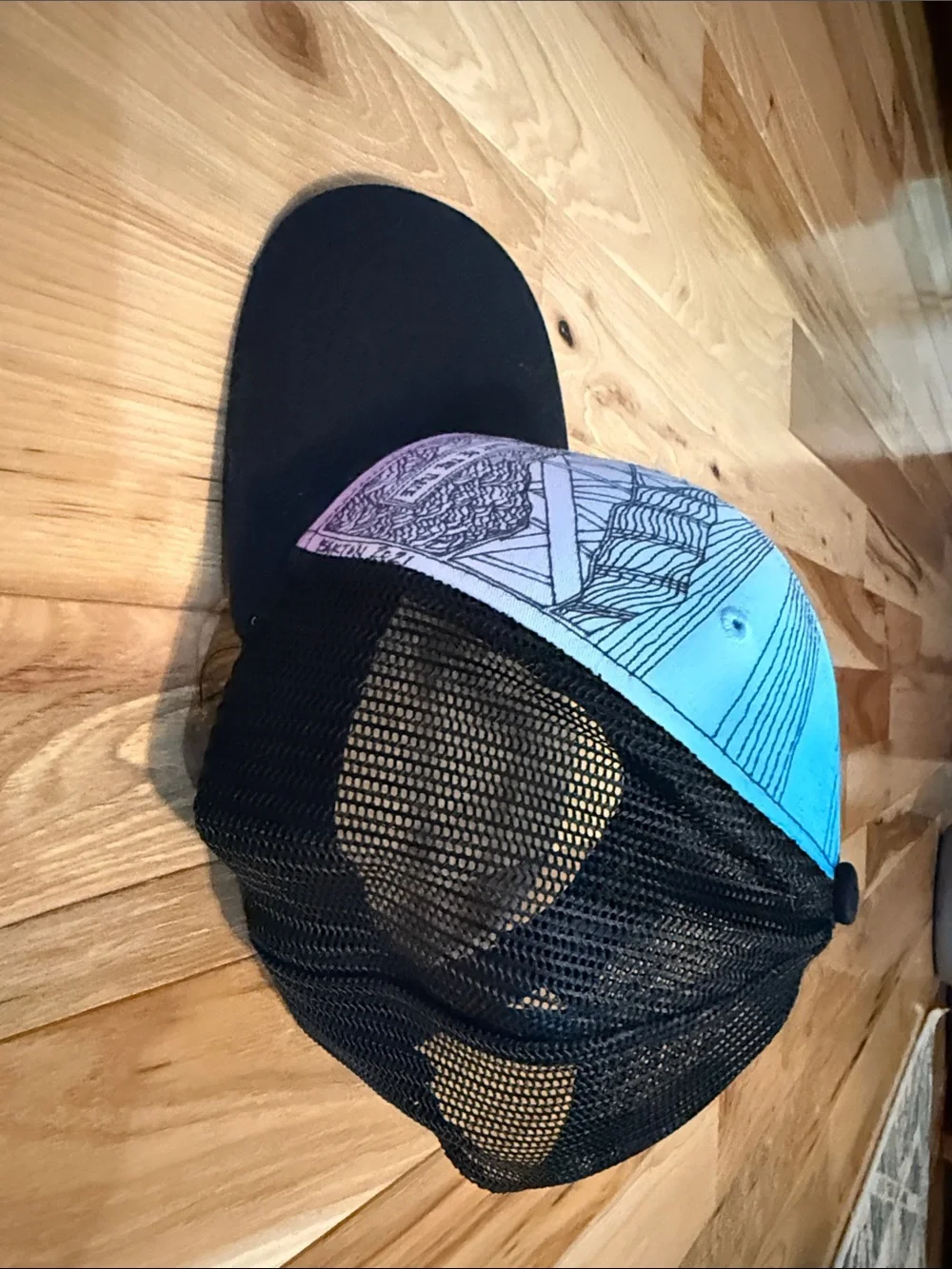 Hand Drawn Gradient Blue-Purple Trucker Cap with Black Brim